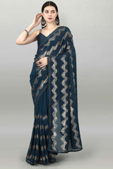 Blue Silk Embroidered  Saree