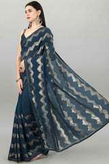 Blue Silk Embroidered  Saree