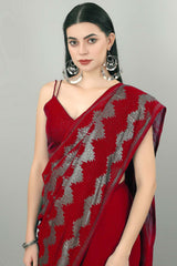 Red Silk Embroidered  Saree