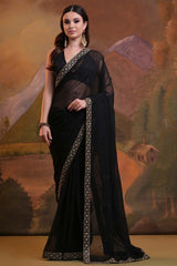 Black Heavy Georgette Sequence Work Saree