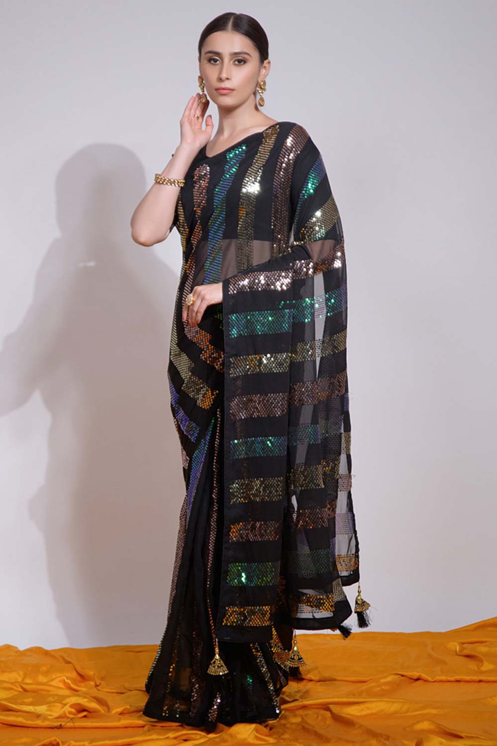 Black Silk Embroidered  Saree