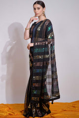 Black Silk Embroidered  Saree