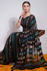 Black Silk Embroidered  Saree