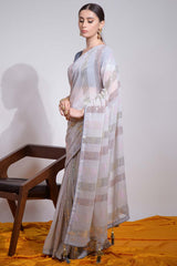 Off White Silk Embroidered  Saree