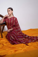 Maroon Silk Embroidered  Saree