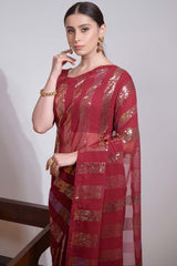 Maroon Silk Embroidered  Saree