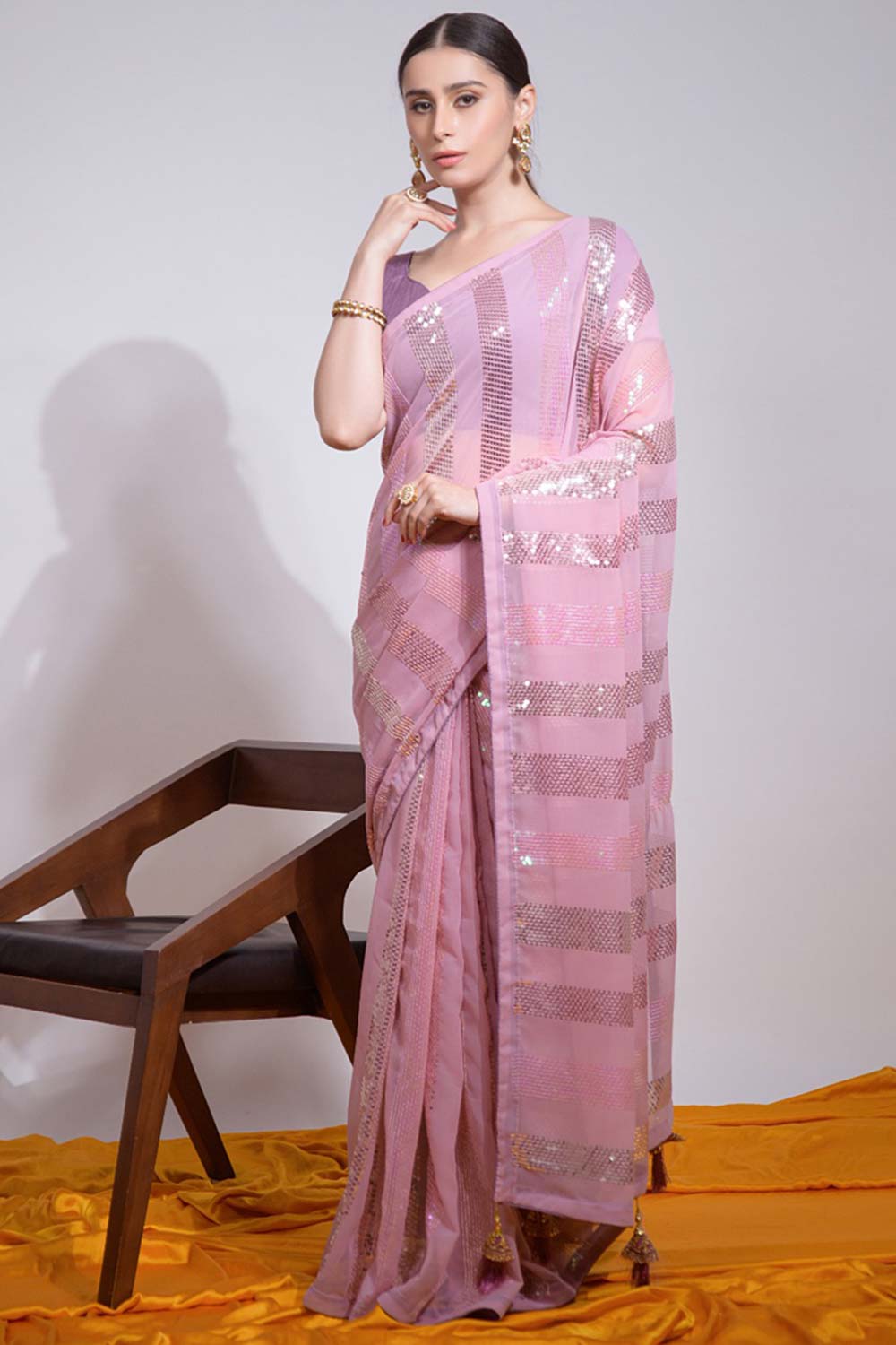 Baby Pink Silk Embroidered  Saree