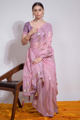 Baby Pink Silk Embroidered  Saree