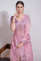 Baby Pink Silk Embroidered  Saree