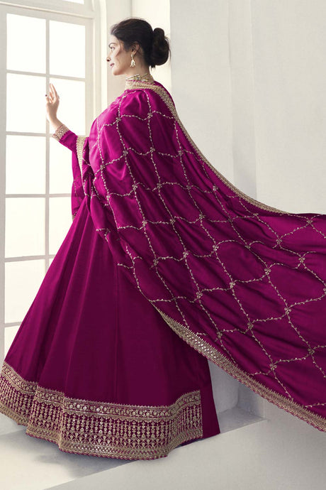 Purple Silk Embroidered Full Sleeve Round Neck Anarkali Suit