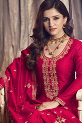 Red Silk Embroidered Full Sleeve Round Neck Anarkali Salwar Kameez