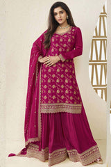 Pink Viscose Embroidered Full Sleeve Round Neck Pakistani Salwar Kameez