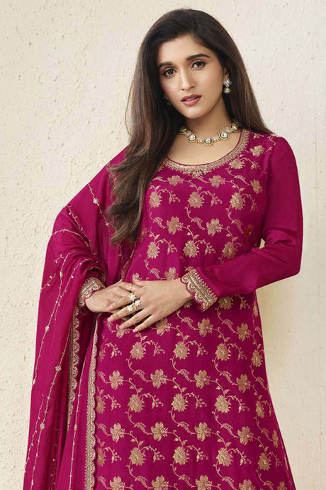 Pink Viscose Embroidered Full Sleeve Round Neck Pakistani Salwar Kameez