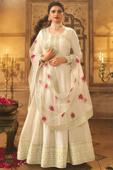 Off-White Silk Embroidered Full Sleeve Round Neck Anarkali Salwar Kameez