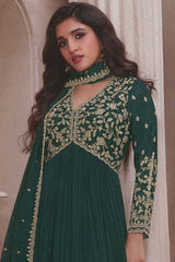 Green Silk Embroidered Full Sleeve Round Neck Pakistani Salwar Kameez