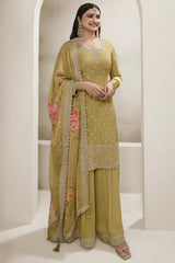 Yellow Silk Embroidered Full Sleeve Round Neck Pakistani Salwar Kameez