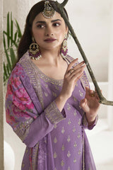 Light-Purple Silk Embroidered Full Sleeve Round Neck Pakistani Salwar Kameez