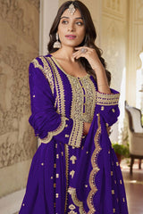 Royal Blue Chinon Embroidered Designer Palazzo Suit