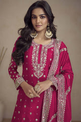 Pink Chinon Embroidery Designer Sharara Suit