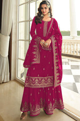 Pink Georgette Embroidered Round Neck Salwar Kameez