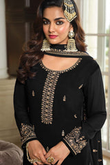 Black Georgette Embroidered Round Neck Salwar Kameez