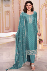 Turquoise Silk Georgette Embroidered Salwar Suit