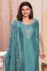 Turquoise Silk Georgette Embroidered Salwar Suit