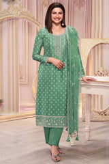 Green Silk Georgette Embroidered Salwar Suit