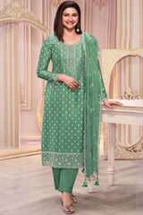 Green Silk Georgette Embroidered Salwar Suit