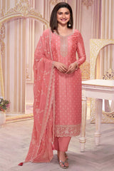 Peach Silk Georgette Embroidered Salwar Suit