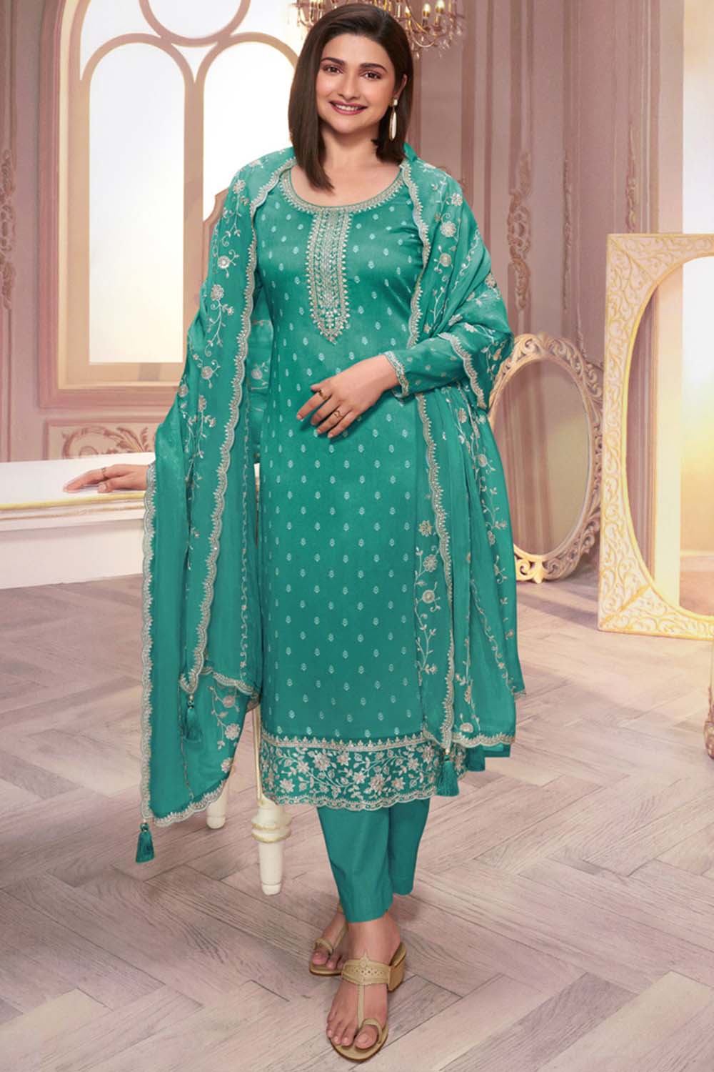 Sky Blue Silk Georgette Embroidered Salwar Suit