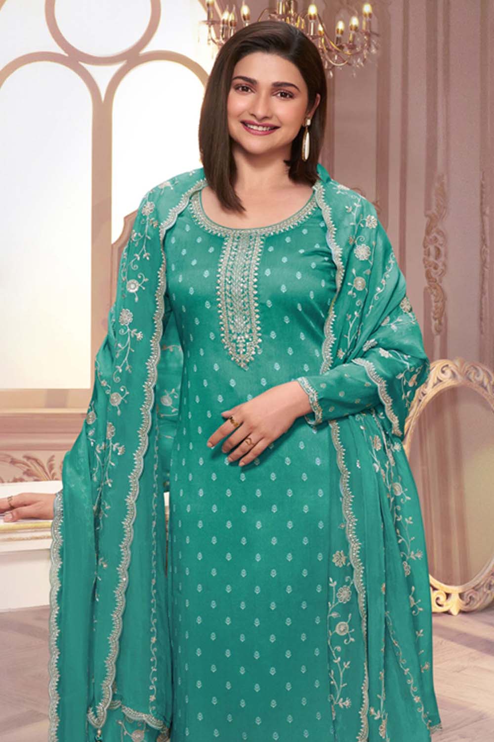 Sky Blue Silk Georgette Embroidered Salwar Suit