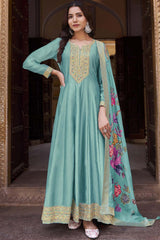 Sky Blue Vichitra Silk Embroidered Anarkali Suit