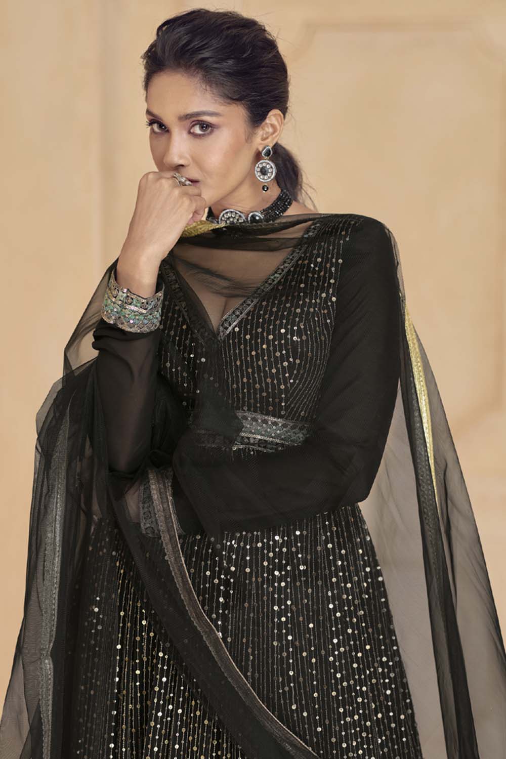 Black Georgette Embroidered Anarkali Suit