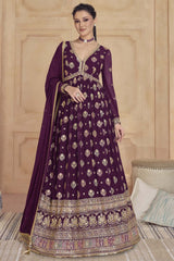 Wine Georgette Embroidered Anarkali Suit