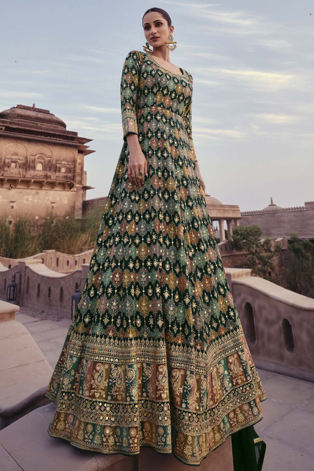 Green Georgette Embroidered Anarkali Suit