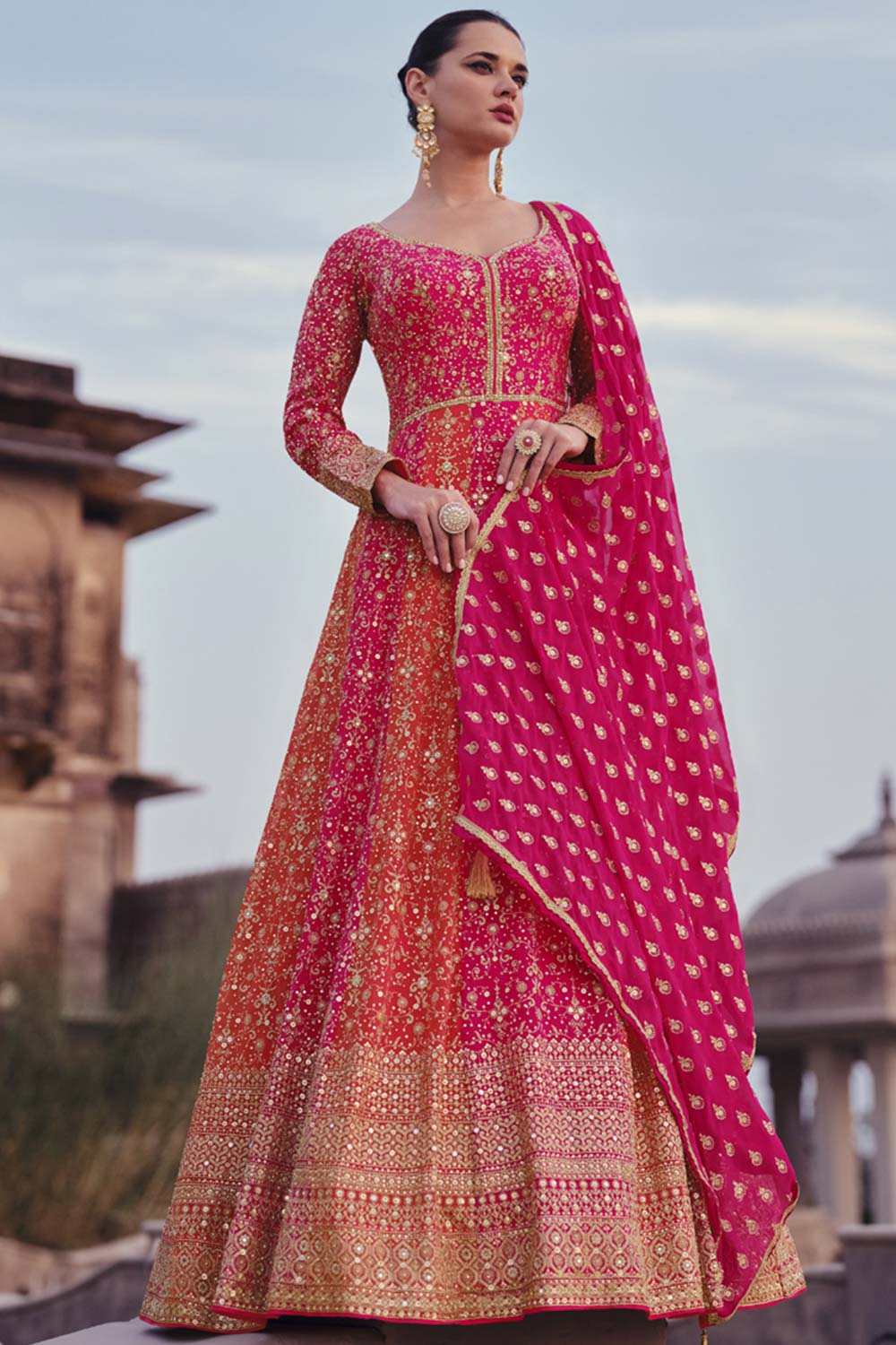 Pink Georgette Embroidered Anarkali Suit