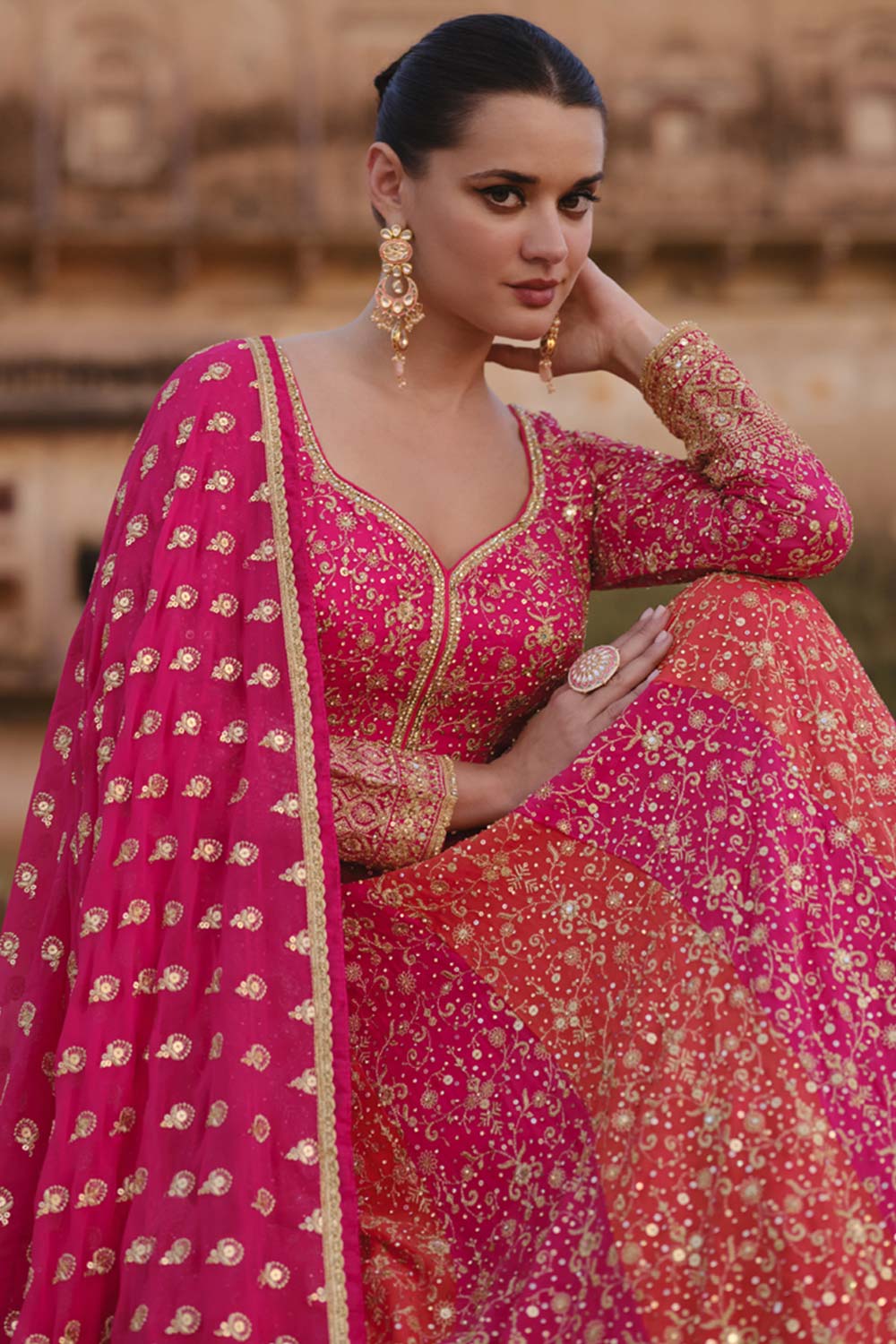 Pink Georgette Embroidered Anarkali Suit