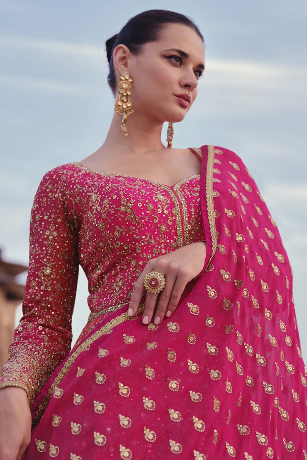 Pink Georgette Embroidered Anarkali Suit