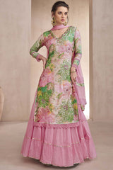 Baby Pink Muslin Hand Embelished Sharara Suit