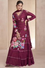 Violet Muslin Hand Embelished Sharara Suit