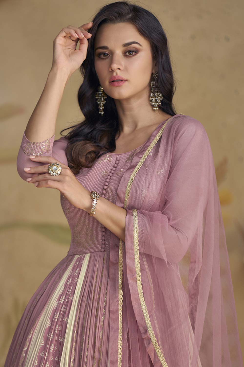 Onion Pink Georgette Embroidered Anarkali Suit