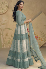 Grey Georgette Embroidered Anarkali Suit