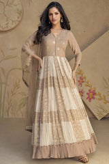 Beige Georgette Embroidered Anarkali Suit