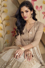 Beige Georgette Embroidered Anarkali Suit