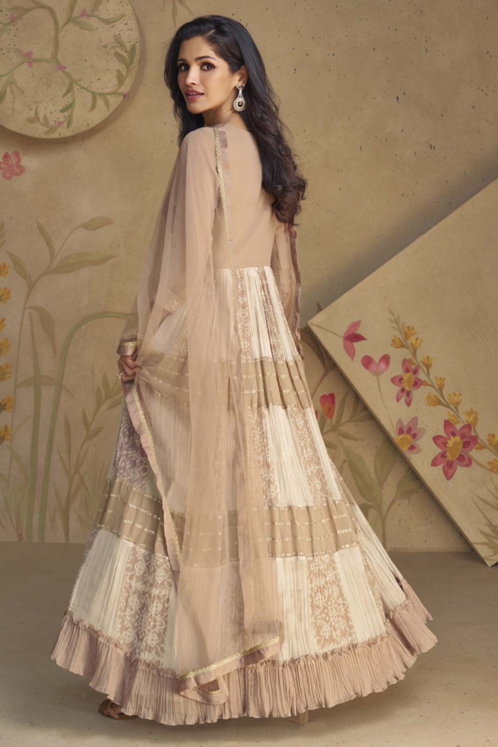 Beige Georgette Embroidered Anarkali Suit