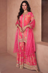 Pink Faux Georgette Digital Print Palazzo Suit