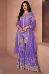 Lavender Faux Georgette Digital Print Palazzo Suit