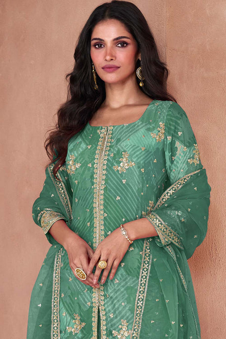 Light Green Faux Georgette Digital Print Palazzo Suit