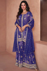 Blue Faux Georgette Digital Print Palazzo Suit